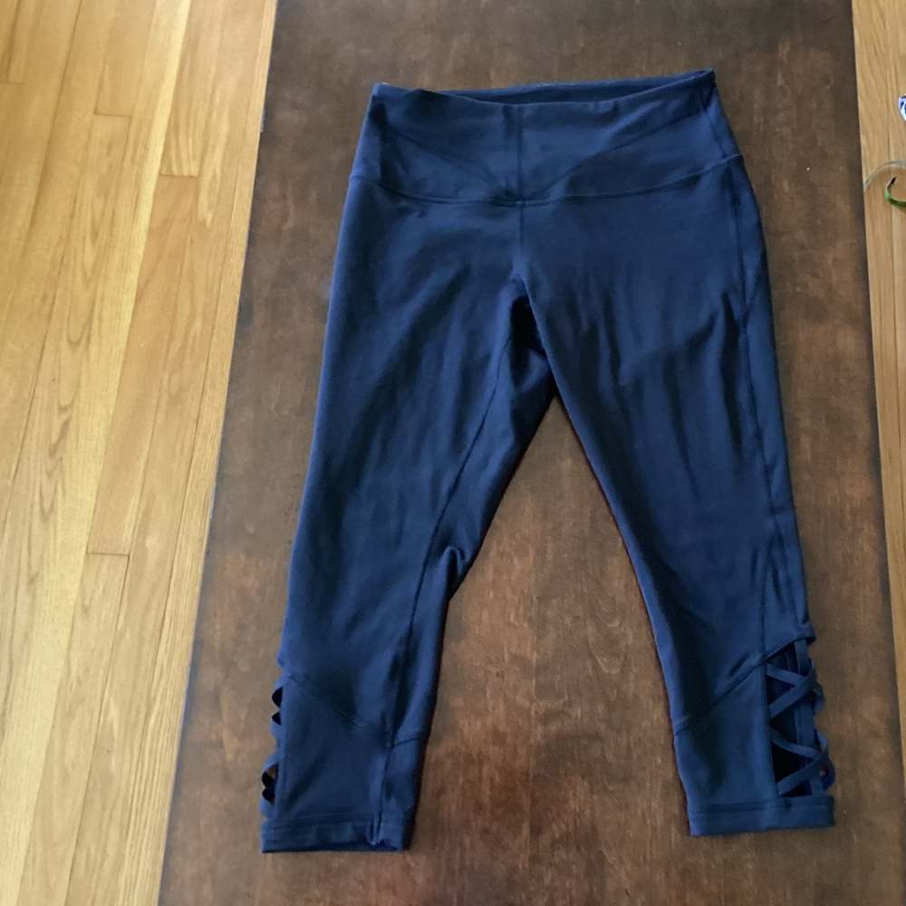 Zella Black Capri Leggings with Lattice Side Detail